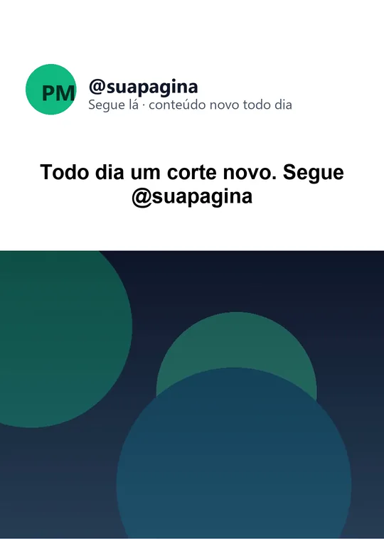 O mesmo quadro depois do processamento: o perfil antigo deu lugar ao perfil @suapagina e à frase configurada no template; a faixa com a imagem do vídeo continua idêntica.